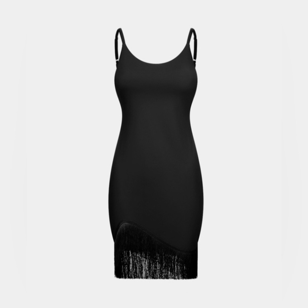 HALARA Black Mini Dress with Fringe Detail Flapper Western adj straps medium